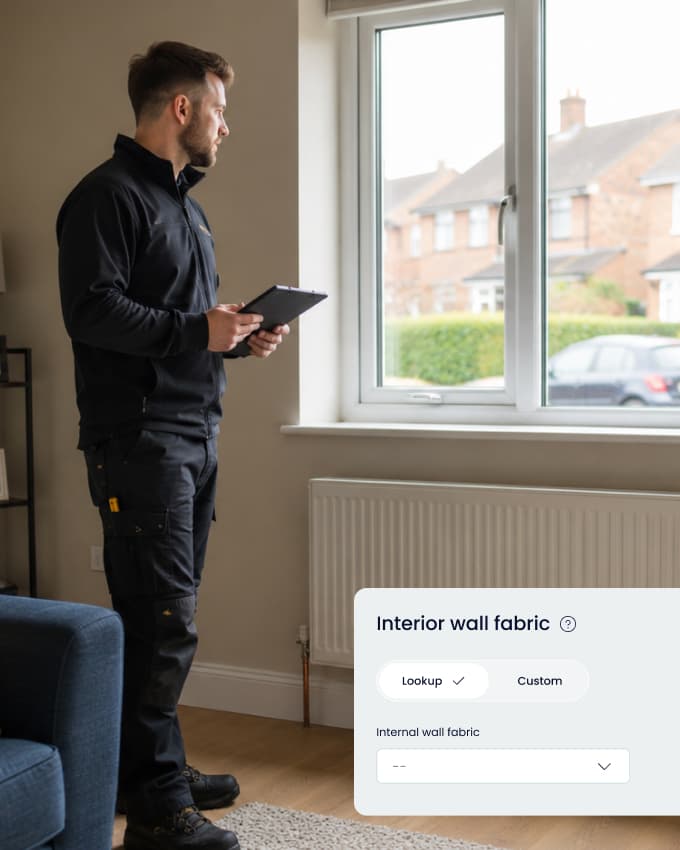 Installer surveying a radiator with Aireo on a tablet.