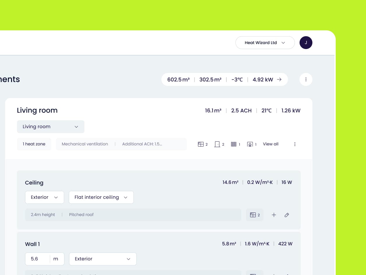 Aireo heat loss survey interface