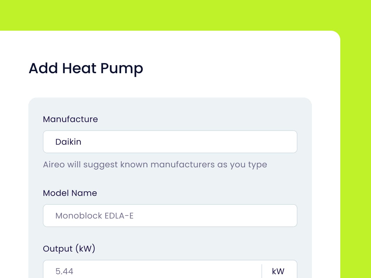 Aireo heat pump selection form