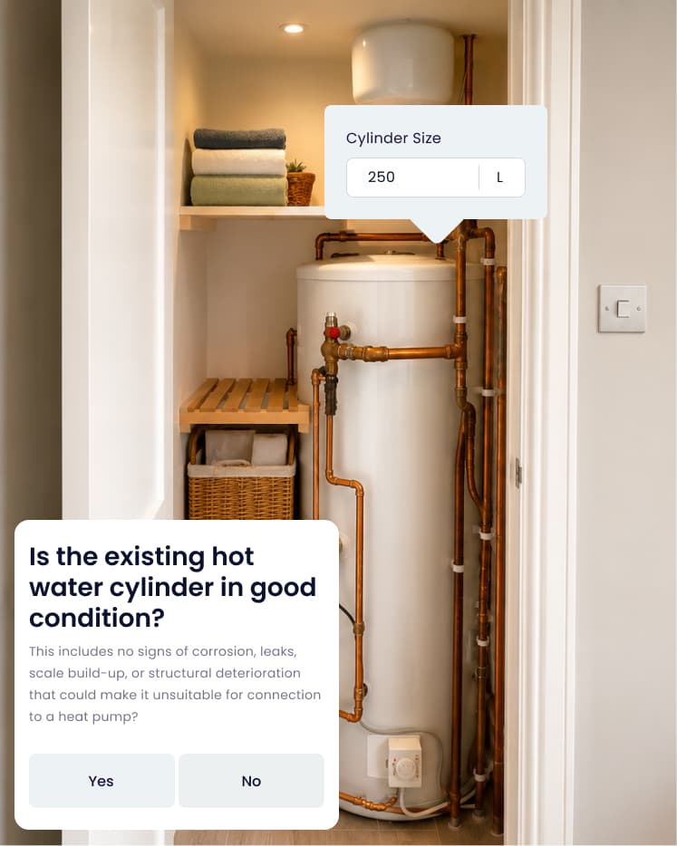 Hot water cylinder with Aireo sizing overlays